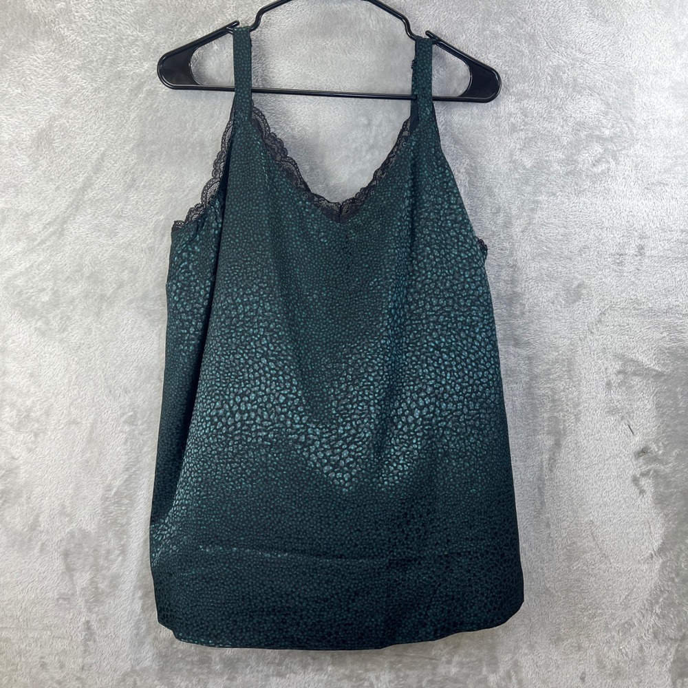 Lane Bryant Womens 18 Emerald Green Animal Print Lace Trim Satin Cami Goth Chic